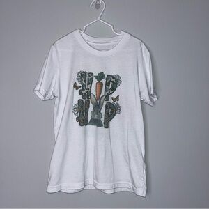 White Graphic T-Shirt with Bunny and Carrot Design